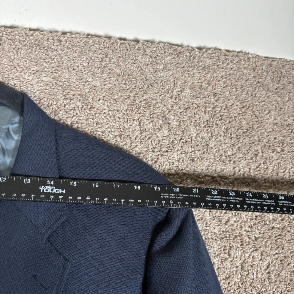 Stafford Mens Navy Blue Worsted Wool Blend Two-Button Blazer Gold‎ Crest Buttons
